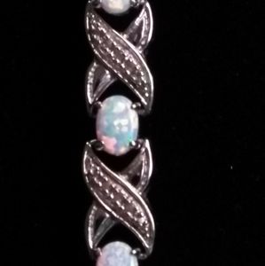 Opal & Diamond chip Silver Bracelet
